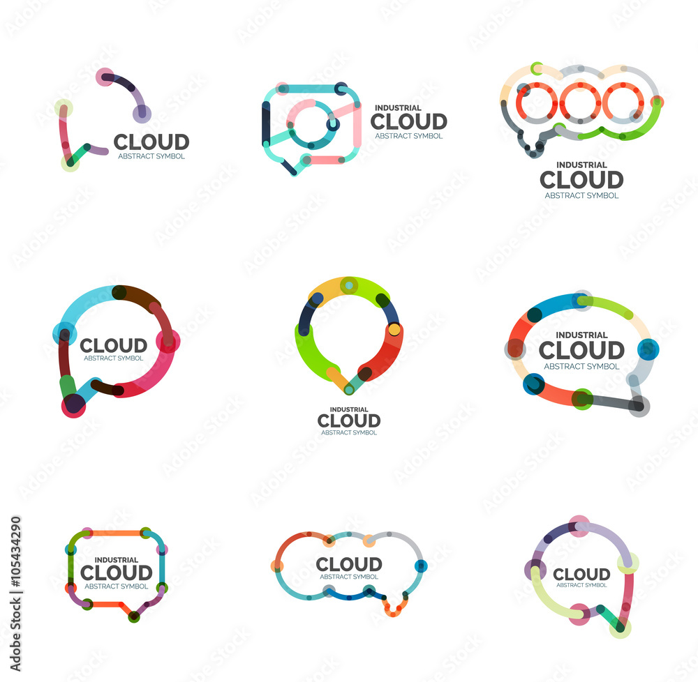 Set of flat linear design speech cloud logos. Talk bubbles, modern geometric industrial thin line icons Set of flat linear design speech cloud logos. Talk bubbles, modern geometric industrial thin line icons