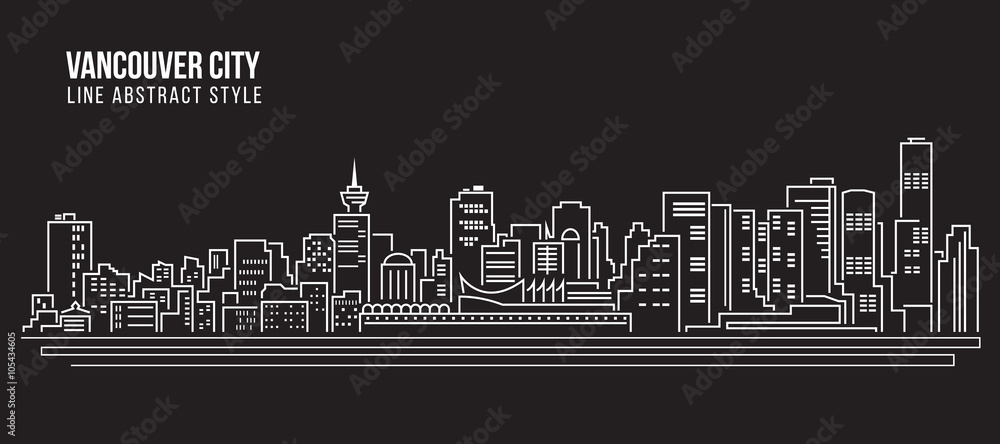 Naklejka premium Cityscape Building Line art Projekt ilustracji wektorowych - miasto Vancouver