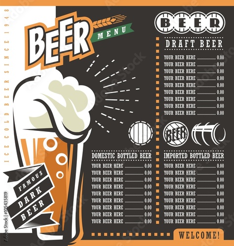 Beer menu retro design template