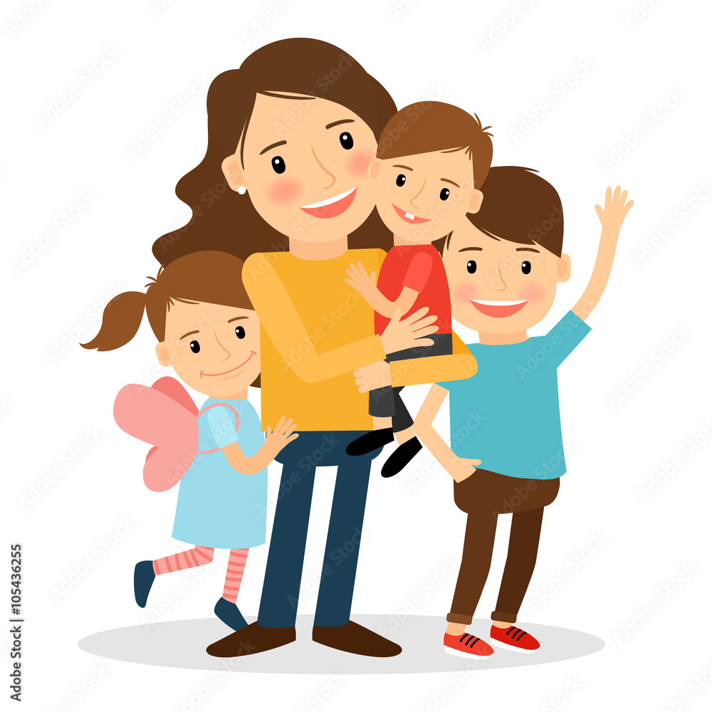 Mother with kids. Happy family together. Parenting and child care vector illustration
