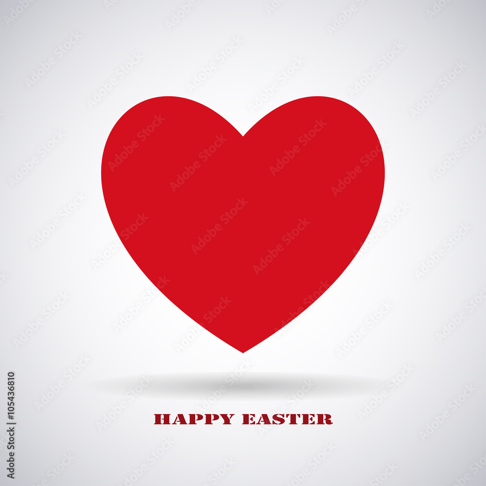 Happy Easter card with a red heart with an inscription on a white background. Vector Illustration. EPS10