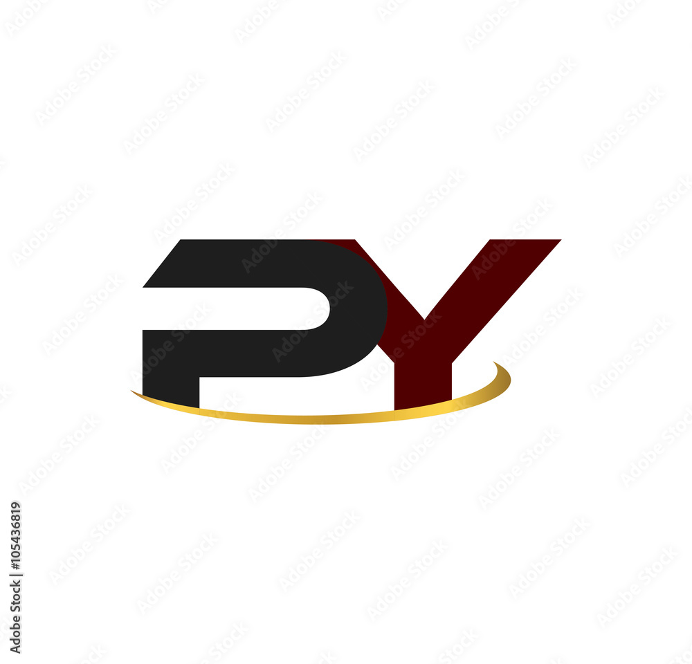 PY alphabet in grey and red with golden curve PY alphabet in grey and red with golden curve