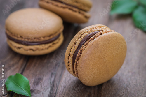 French macaroons on wooden table