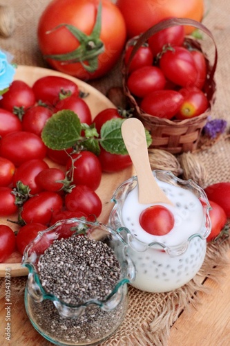 Chia seeds with milk and tomato delicious.