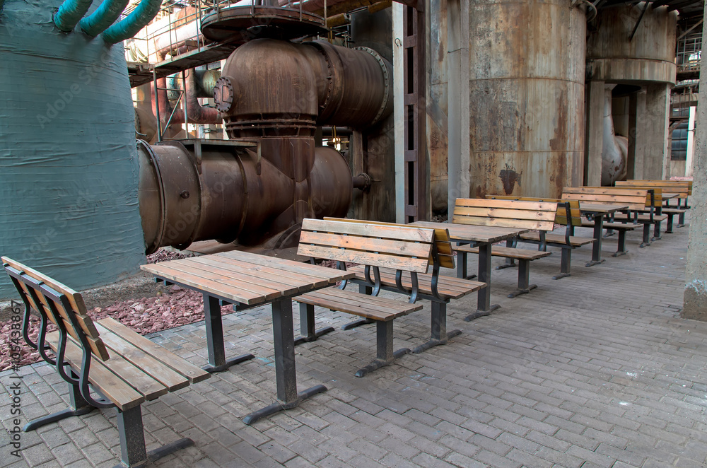 benches in the old coal-gas factory in Beijing,China
