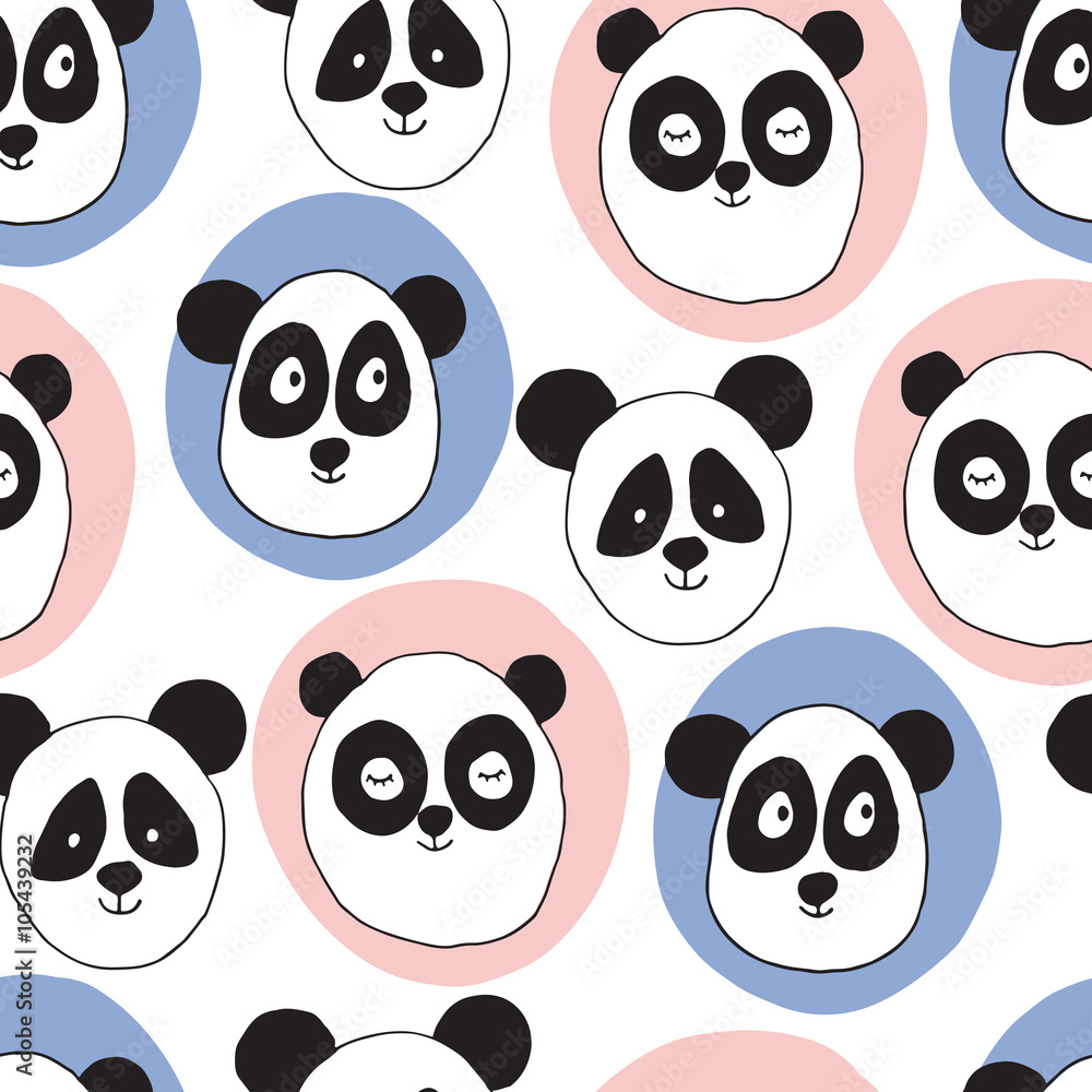 Obraz premium Hand rdawing seamless panda vector illustration