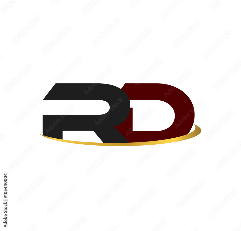 RD alphabet in grey and red with golden curve RD alphabet in grey and red with golden curve