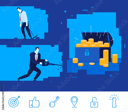 Vector business concept  illustration. Two businessman digging the ground