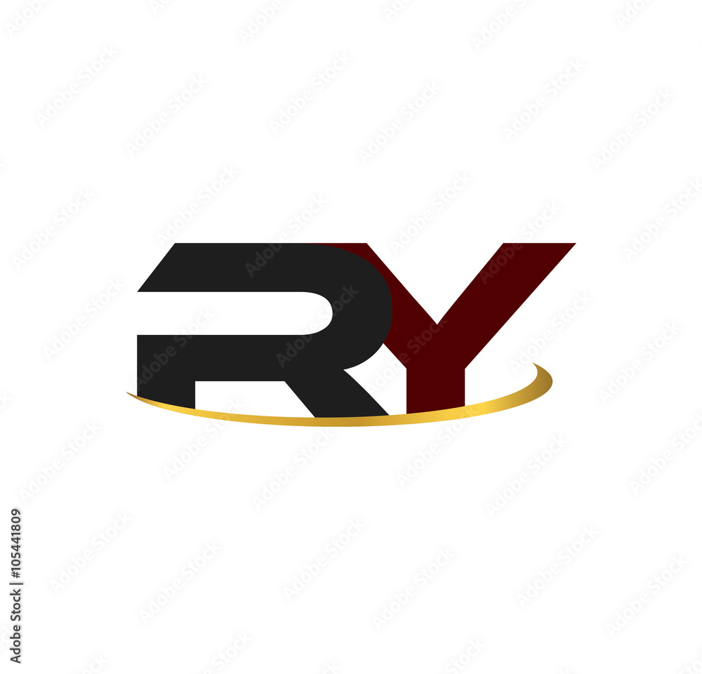 RY alphabet in grey and red with golden curve RY alphabet in grey and red with golden curve