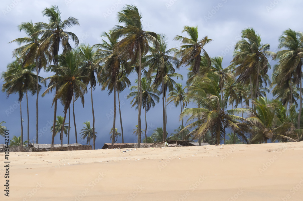Tropical storm at the Azuretti beach in Grand Bassam, Ivory Coast, Africa