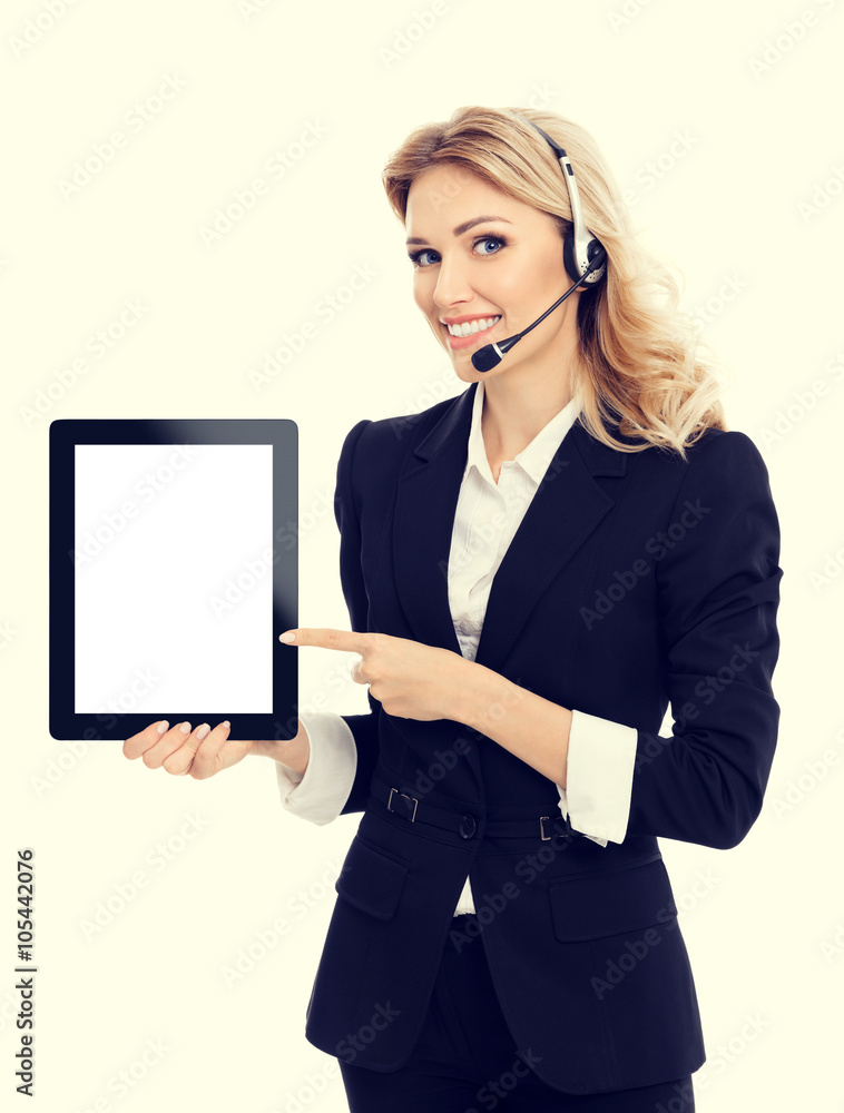 support phone operator showing blank no-name tablet pc monitor support phone operator showing blank no-name tablet pc monitor