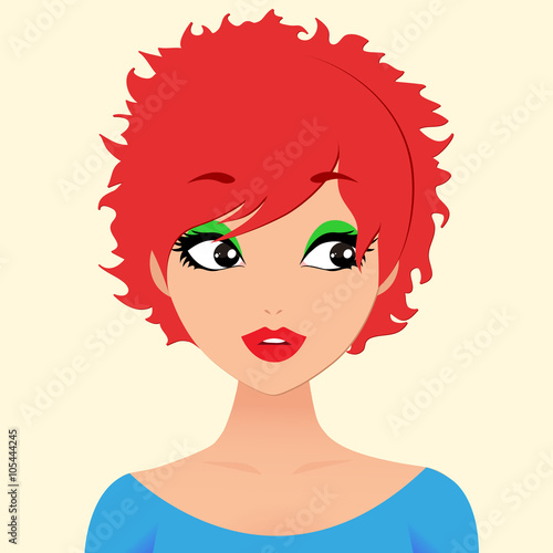 Vector illustration portrait of a beautiful surprised girl. Vector illustration