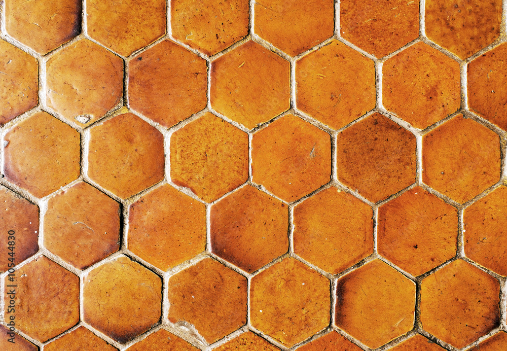 Closeup background image of hexagonal clay tiles Closeup background image of hexagonal clay tiles