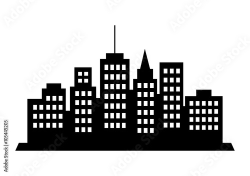 Black city icon on white background