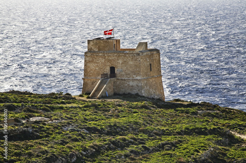 Dwejra tower on Gozo island. Dwejra Bay. Malta