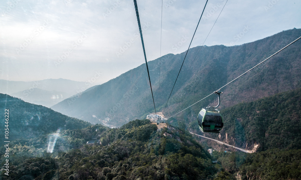 View of huang mountain from ropeway cabin, China