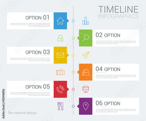 Vector timeline info graphic with line icons