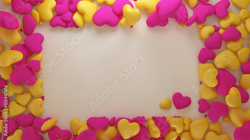 Stylish background with frame of hearts yellow and pink color and the plane © Pierell