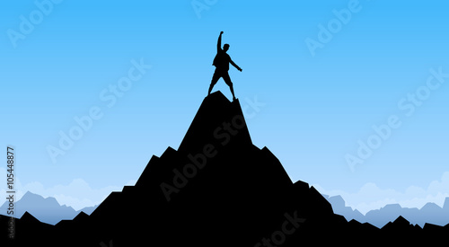 Traveler Man Silhouette Stand Top Mountain Rock Peak Climber