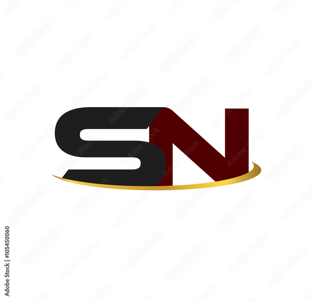SN alphabet in grey and red with golden curve SN alphabet in grey and red with golden curve
