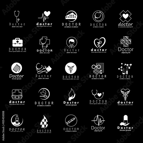 Doctor And Medical Icons Set-Isolated On Black Background-Vector Illustration,Graphic Design.For Web,Websites,Print, App,Presentation Templates,Mobile Applications And Promotional Material,Collection