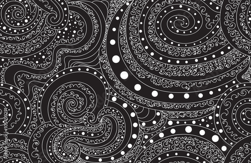 Abstract decorative vector seamless pattern with ornamental lines, dots, curling lines. Ornamental decorative design