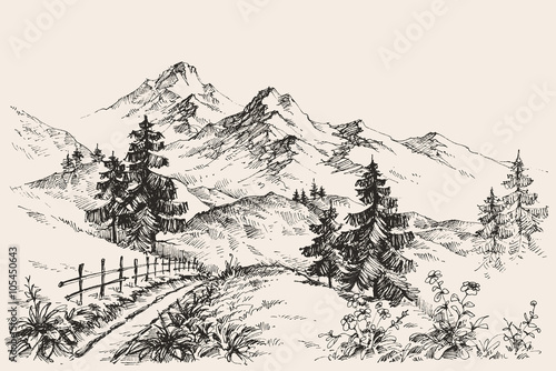 A path in the mountains sketch