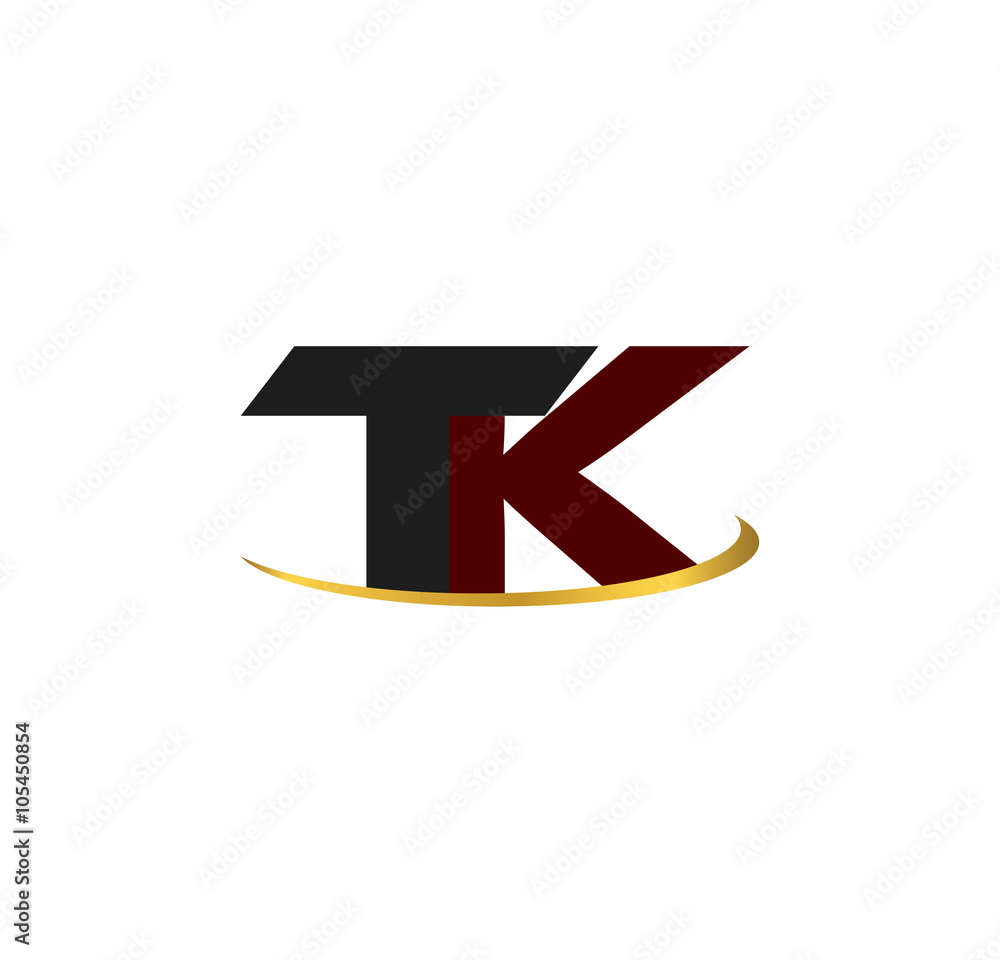 TK alphabet in grey and red with golden curve TK alphabet in grey and red with golden curve