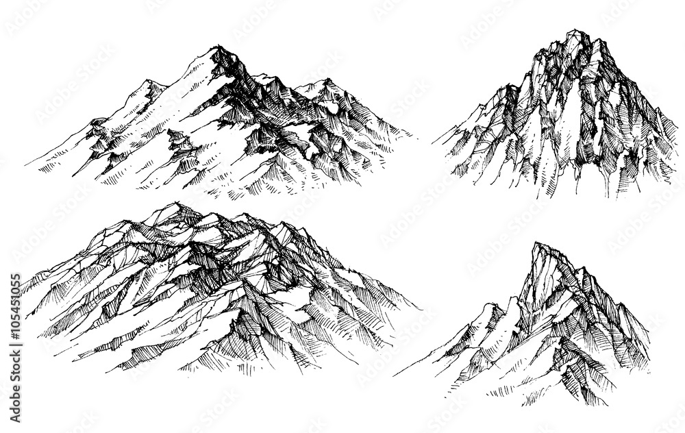 Plakat Zestaw górski. Pojedyncze górskie szczyty wektor