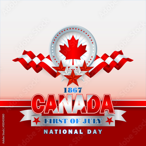 Holidays layout template with Maple Leaf on Canadian national flag colors background for first of July, Canadian National Day