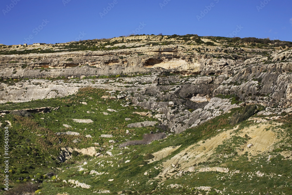 Hill near Dwejra bay. Gozo island. Dwejra Bay. Malta