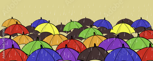 Many Colorful Umbrellas Different Unique Individuality Stand Out Of Crowd Concept Copy Space