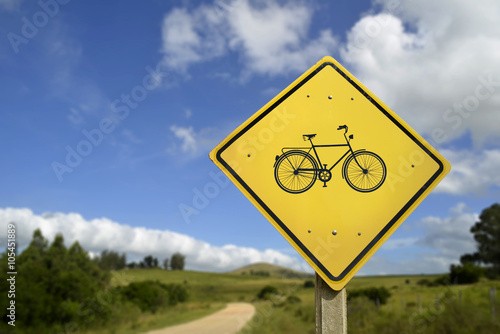 Healthy lifestyle ride a bike in nature road sign