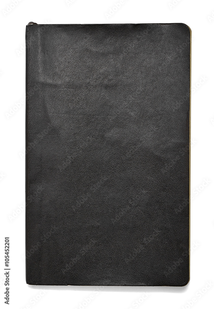 Black note book isolated on white background in front view with clipping path. Black note book isolated on white background in front view with clipping path.