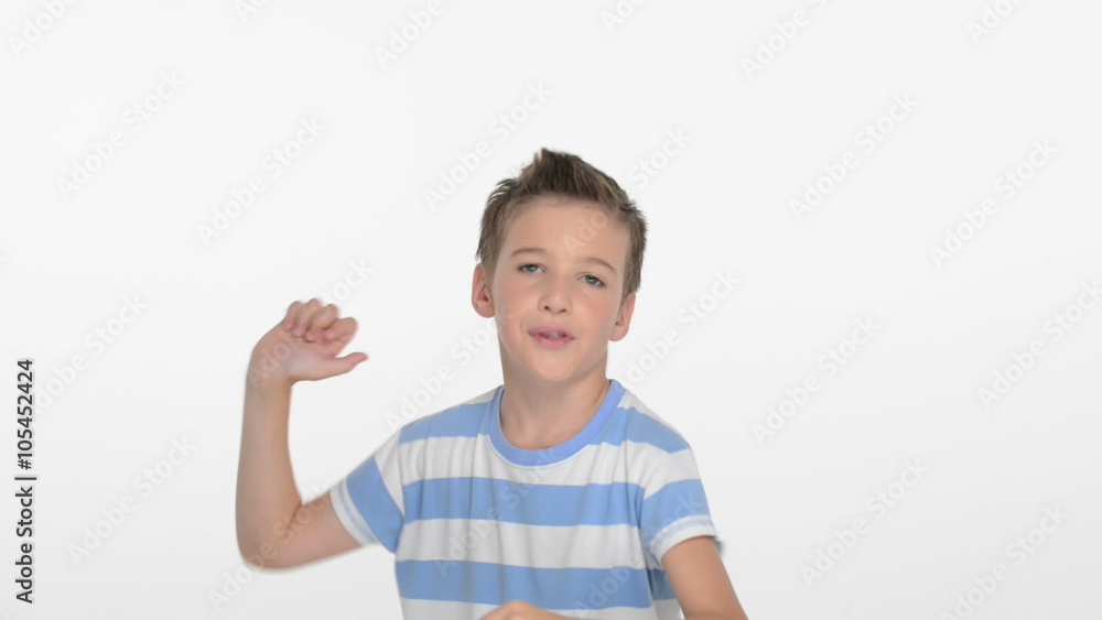 Happy boy of ten years dancing at studio Happy boy of ten years dancing at studio