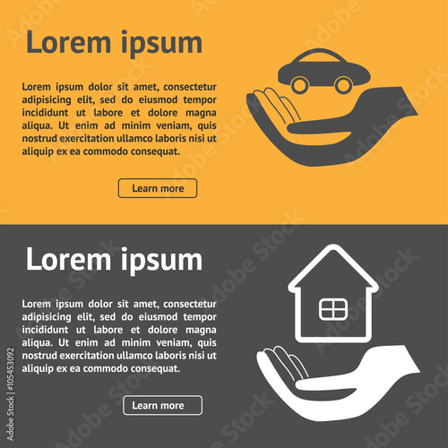 Insurance horizontal banner with property and car vector illustration