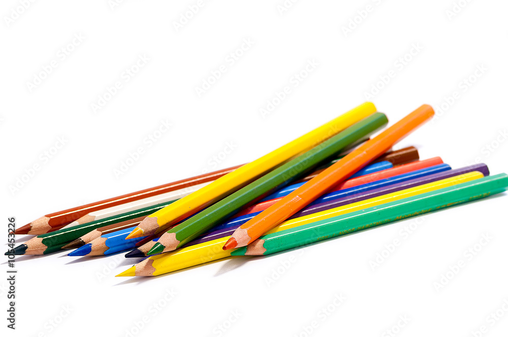 Drawing supplies, Colour pencils isolated on white background close up