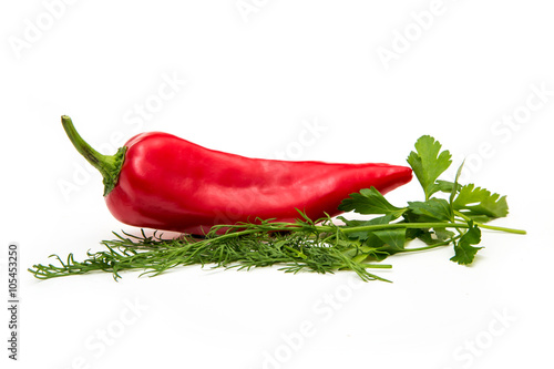 pepper and parsley on a white background