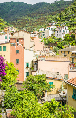 Riomaggiore (Rimazuu), a village in province of La Spezia, Liguria, Italy. It's one of the lands of Cinque Terre, UNESCO World Heritage Site