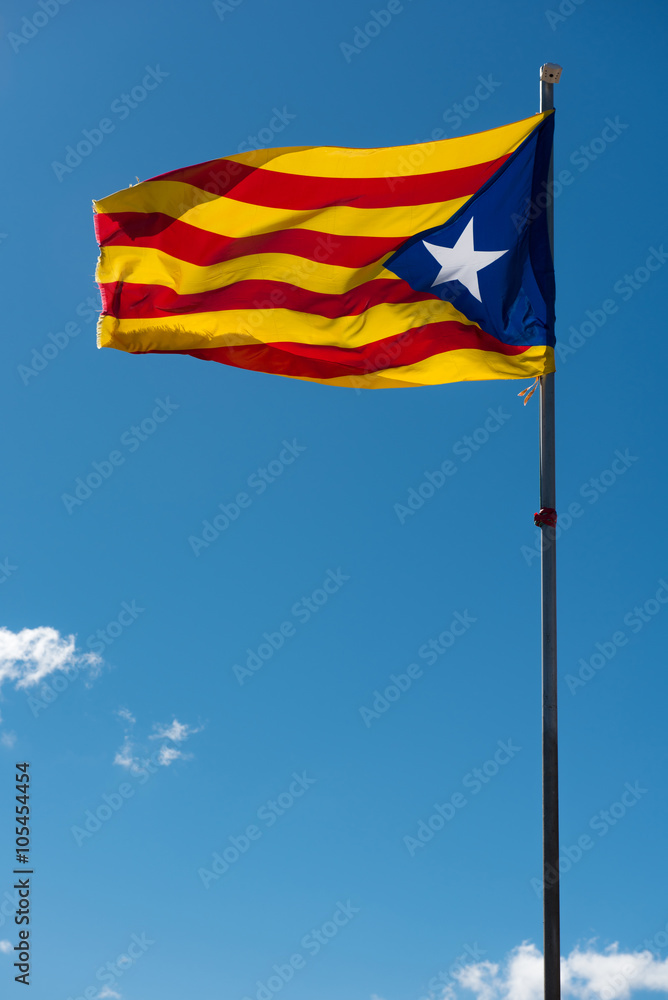 Waving flag of Catalonia (Blue estelada) 