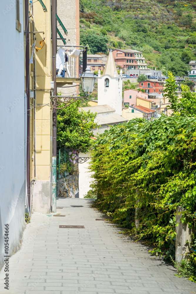 Fototapeta Riomaggiore (Rimazuu), a village in province of La Spezia, Liguria, Italy. It's one of the lands of Cinque Terre, UNESCO World Heritage Site