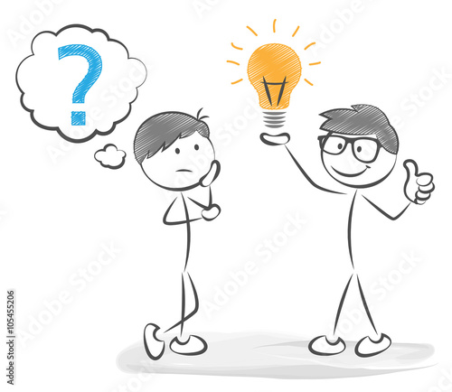 Strichmännchen Business Team mit Idee und Glühbirne