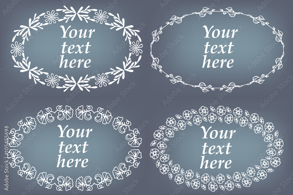 Vector set of hand drawn frames. Page decorations with floral elements Vector set of hand drawn frames. Page decorations with floral elements