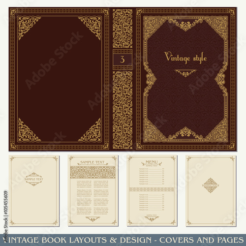 Vintage book layouts and design, covers and pages