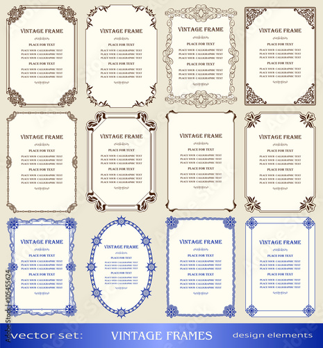 Vintage frames and borders set, book covers and pages