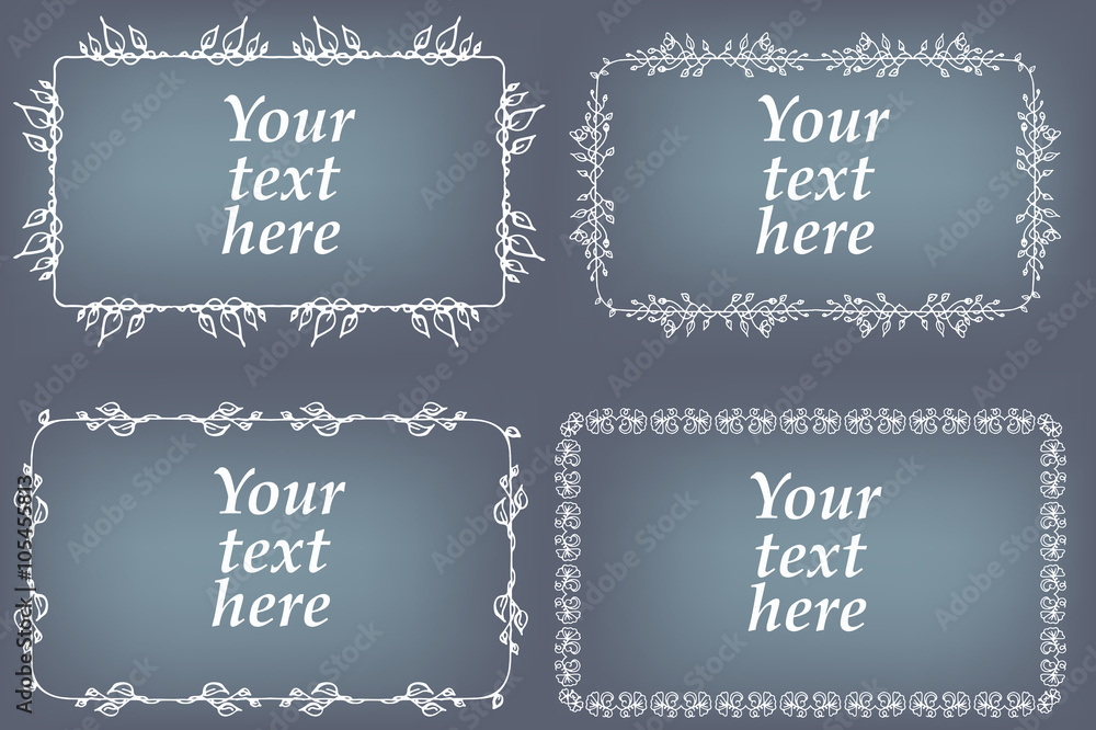 Fototapeta premium Vector set of hand drawn frames. Page decorations with floral elements