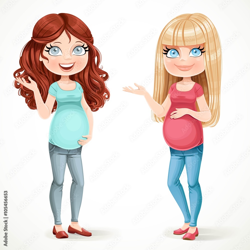 Two cute pregnant women blond and brunette reveals a side isola Two cute pregnant women blond and brunette reveals a side isola