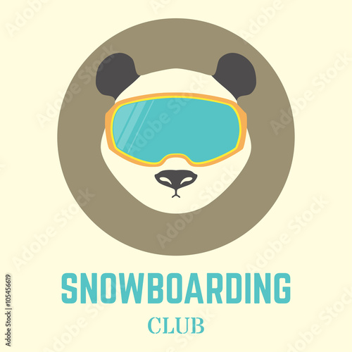 Panda Bear head with Snowboard goggles. Vector illustration,