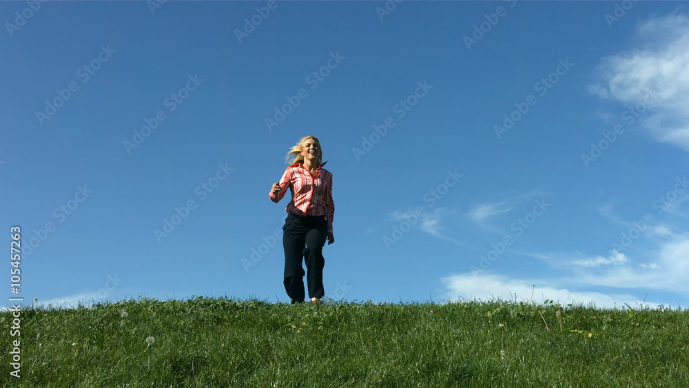 Business woman jumping in slow mo Business woman jumping in slow mo