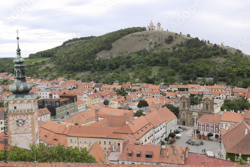 View of Mikulov (Nikolsburg) from hill. (Moravian Region, Czech